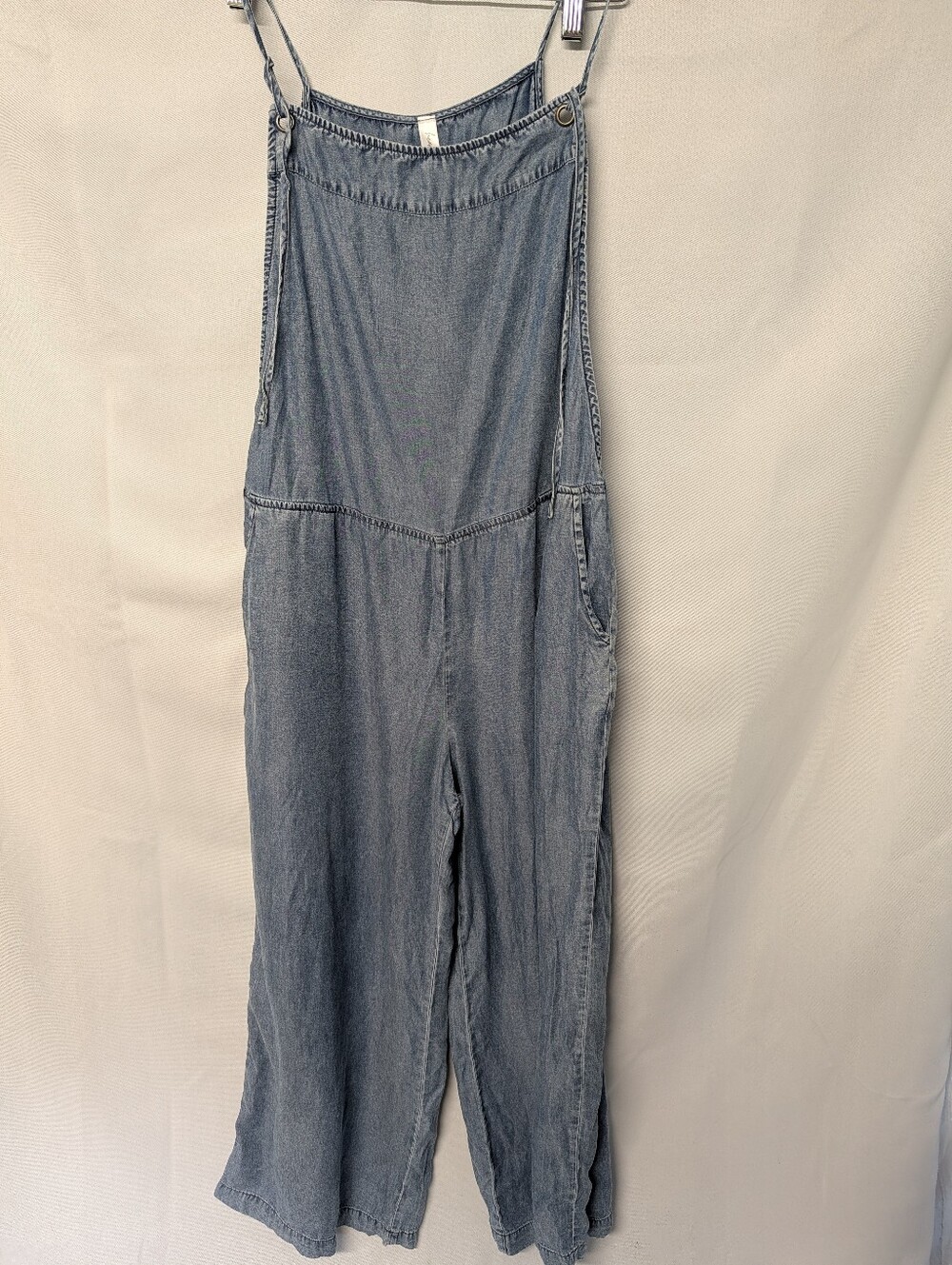 Light Wash Denim Overalls - Casual Wide Leg Size Large